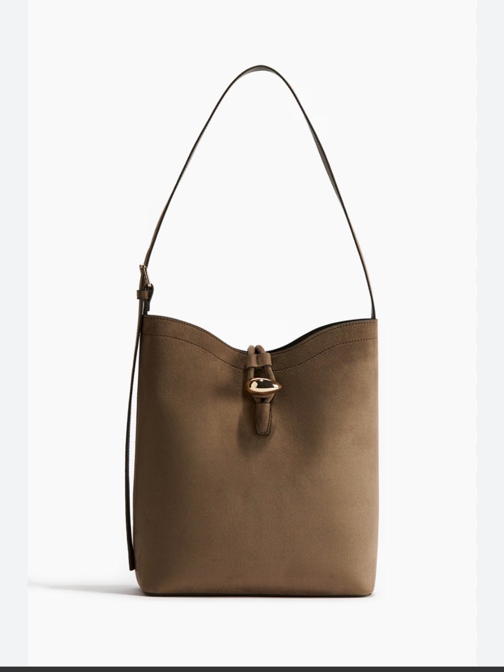 H&M Faux Suede Bucket Bag in Olive